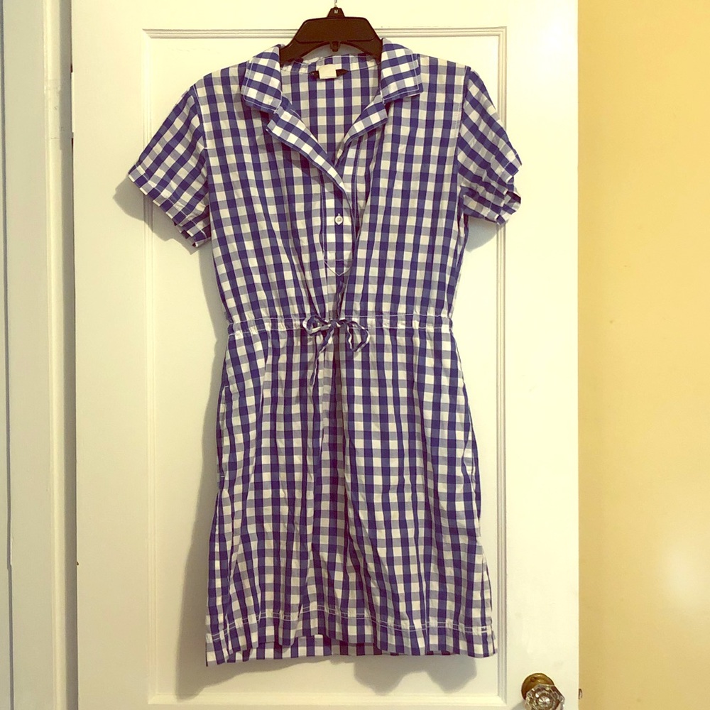 J Crew Tie Front Gingham Shirt Dress
